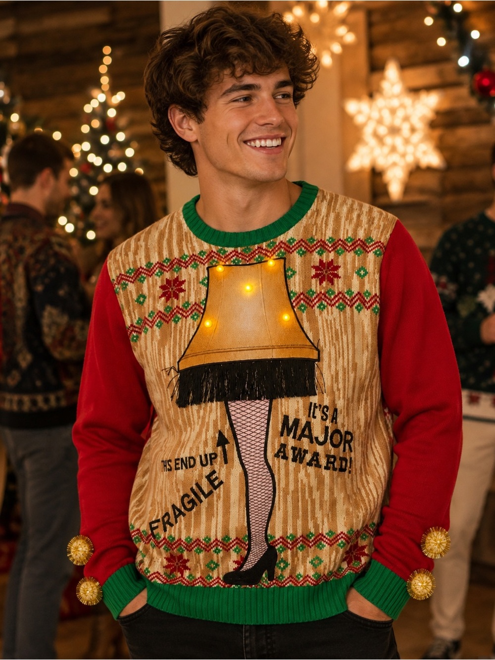 Spencer’s Christmas Sweater NWOT M ~ A Christmas Story Light-Up Leg Lamp Ugly
